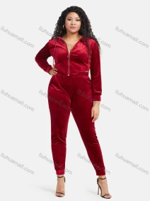 Wholesale Women's Casual Long Sleeve Back Graffiti Letter Print Suede Zipper Crop Hooded Jacket & Sweatpants Sets, LIUHUA CLOTHING WHOLESALE