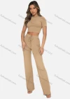 Wholesale Women's Casual Plain Slim Fit Round Neck Short Sleeve Crop Top & Drawstring High Waiist Pants 2 Piece Set 211071# - Liuhuamall