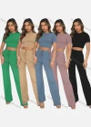 Wholesale Women's Casual Plain Slim Fit Round Neck Short Sleeve Crop Top & Drawstring High Waiist Pants 2 Piece Set 211071# - Liuhuamall