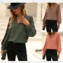 Wholesale Women's Casual Plain Ruffle Trim Button Down Long Sleeve Blouse preview