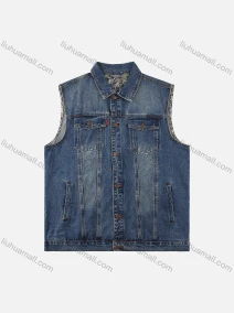 Wholesale Men's Plus Size Outerwear Light Wash Pockets Casual Button Down Denim Vest Jacket, LIUHUA CLOTHING WHOLESALE