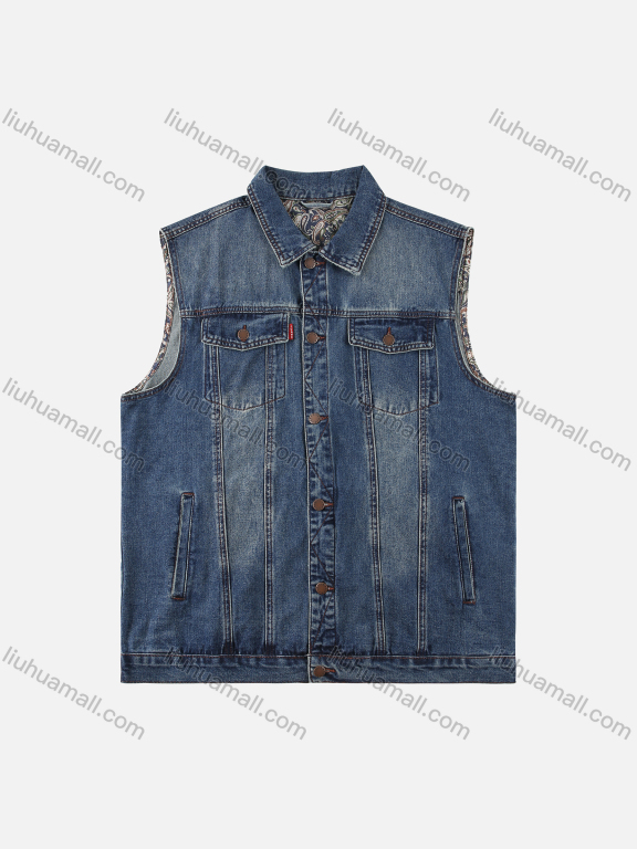 Wholesale Men's Plus Size Outerwear Light Wash Pockets Casual Button Down Denim Vest Jacket