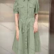 Wholesale Women's Casual Plain Half Sleeve Ruffle Hem Knee Length Dress With Belt 9# Clothing Wholesale Market Liuhua