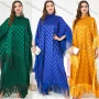 Wholesale Women's Arabic Dubai Muslim Islamic Bat Sleeve Checkerboard Tassel Kaftan Dress With Scarf BNSQ# preview