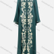 Wholesale Women's Elegant Muslim Islamic Floral Embroidery Notched Neck Long Sleeve Abaya Dress Green Wholesale Clothing Market & Suppliers -LIUHUAMALL