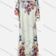 Wholesale Women's Elegant Floral Print Pearl Rhinestone Decor Crew Neck Long Sleeve Abaya Dress White Clothing Wholesale Market Liuhua