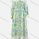 Wholesale Women's Elegant Floral Button Down Ruched Mock Neck Long Sleeve Abaya Dress Light Green Wholesale Clothing Market & Suppliers -LIUHUAMALL