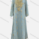 Wholesale Women's Elegant Argyle Thread Embroidery Notched Neck Sequin Long Sleeve Abaya Dress Blue Wholesale Clothing Market & Suppliers -LIUHUAMALL