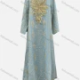 Wholesale Women's Elegant Argyle Thread Embroidery Notched Neck Sequin Long Sleeve Abaya Dress preview