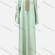 Wholesale Women's Casual Folk Art Embroidery Notched Neck Beaded Decor Long Sleeve Abaya Dress Green Wholesale Clothing Market & Suppliers -LIUHUAMALL