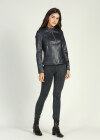 Wholesale Women's Casual Plain Long Sleeve Stand Collar Zipper Leather Jacket With Zipper Pockets - Liuhuamall