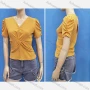 Wholesale Women's Casual V Neck Short Sleeve Drawstring Twist Knit Plain Tops preview