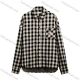 Wholesale Loose - Fit Plaid Shirt w/ Cartoon Patch, Black & Beige - Trendy Casual Style for Bulk Orders! Brown Clothing Wholesale Market Liuhua