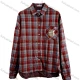 Wholesale Loose - Fit Plaid Shirt w/ Chest Pocket Cartoon Bear Patch, Red - Gray Trendy Casual For Bulk Orders! Red Clothing Wholesale Market Liuhua