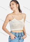 Wholesale Women's Casual Plain Round Neck Mesh Knit Crop Cami Top - Liuhuamall