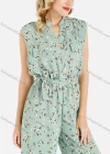 Wholesale Women's Casual Floral Print Notched Neck Sleeveless Wide Leg Jumpsuit With Belt - Liuhuamall