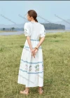 Wholesale Women's V Neck Puff Sleeve Floral Print Ruffle Hem Boho Maxi Dress AY204# - Liuhuamall