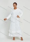Wholesale Women's Layered Round Neck Applique Side Drawstring Maxi Dress - Liuhuamall
