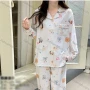 Wholesale Women's Soft Cartoon Print Lapel Patch Pocket Button Down Long Sleeve Lounge Pajamas 2 Piece Set 908# preview