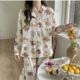Wholesale Women's Lovely Cartoon Animal Print Lapel Pocket Button Down Long Sleeve Lounge Pajamas 2 Piece Set 908# preview