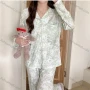 Wholesale Women's Soft Allover Print Lapel Pocket Button Down Long Sleeve Lounge Pajamas 2 Piece Set 908# preview
