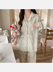 Wholesale Women's Comfy Ditsy Floral Lapel Pocket Button Down Long Sleeve Lounge Pajamas 2 Piece Set 908#, LIUHUA CLOTHING WHOLESALE