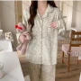 Wholesale Women's Comfy Ditsy Floral Lapel Pocket Button Down Long Sleeve Lounge Pajamas 2 Piece Set 908# preview