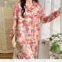 Wholesale Women's Soft Landscape Print Lapel Patch Pocket Button Down Long Sleeve Lounge Pajamas 2 Piece Set 908# preview