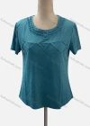Wholesale Women's Casual Crew Neck Short Sleeve Criss Cross Beaded Blouse - Liuhuamall