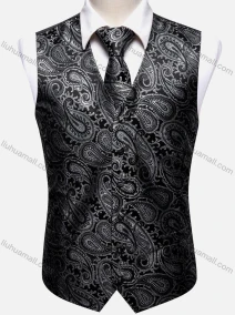 Wholesale Men's Formal Paisley Print Silky Waistcoat With Necktie 2-piece Set, LIUHUA CLOTHING WHOLESALE