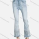 Wholesale Women's Casual Plain Rhinestone Pearl Decor Pockets Frayed Raw Hem Stretch Jean Light Blue Clothing Wholesale Market Liuhua
