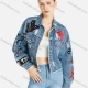Wholesale Women's Fashion Graffiti Rhinestone Pearl Decor Button Down Ripped Frayed Raw Hem Flap Pockets Crop Denim Jacket Denim Clothing Wholesale Market Liuhua