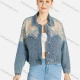 Wholesale Women's Fashion Sheer Lace Mesh Rhinestone Button Down Denim Jacket Denim Clothing Wholesale Market Liuhua