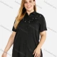 Wholesale Women's Cotton Collared Sequin Embroidery Short Sleeve Shirt Black Clothing Wholesale Market Liuhua