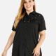 Women's Cotton Collared Sequin Embroidery Short Sleeve Shirt Black Clothing Wholesale Market -LIUHUA