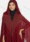 Wholesale Women's Modest Arabic Dubai Beaded Rhinestone Hooded Muslim Islamic Sheer Mesh Cover Up Kaftan Cloak - Liuhuamall