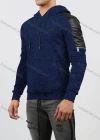 Wholesale Men's Casual Long Sleeve Zipper Leather Splicing Drawstring Hooded Sweatshirts - Liuhuamall