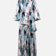 Women's Casual Loose Fit Lantern Sleeve Abstract Shirt & Pleated Maxi Skirt Two Piece Set Sky Blue Clothing Wholesale Market -LIUHUA