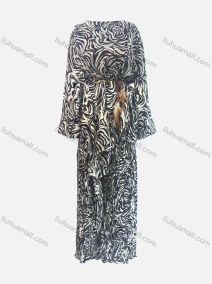 Wholesale Women's Casual Loose Fit Lantern Sleeve Zebra Stripe Shirt & Pleated Maxi Skirt Two Piece Set, LIUHUA CLOTHING WHOLESALE