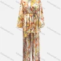 Wholesale Women's Casual Loose Fit Lantern Sleeve Abstract Shirt & Pleated Maxi Skirt Two Piece Set preview