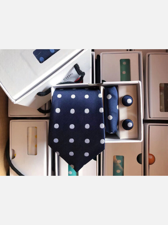 Men's Fashion Polka Dot Print Tie & Pocket Square & Cufflinks Sets, Clothing Wholesale Market -LIUHUA, Accessories, Shop-By-Category, Suit-Accessories