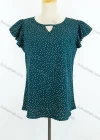 Wholesale Women's Casual Crew Neck Cap Sleeve Pin Dot Ruffle Trim Blouse - Liuhuamall