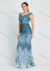 Wholesale Women's Notched Neck Rhinestone Embroidery Floor Length Glamorous Mermaid Evening Dress - Liuhuamall