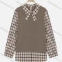 Wholesale Women's Fall Two-Piece Checkered Buckled Cuff Keyhole Curved Hem Blouse preview