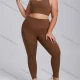 Wholesale Women's Plus Size Yoga Wear Elastic Quick-Drying Running & Fitness Wear Outdoor Training Sortswear Set Brown Clothing Wholesale Market Liuhua