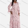 Wholesale Women's Casual Tiger Print Button Decor Tie Front Ruffle Hem Maxi Dress preview