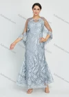 Wholesale Women's Glamorous Batwing Sleeve Mesh Embroidery Pearl Lace Appliques Maxi Mermaid Evening Dress - Liuhuamall