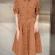 Wholesale Women's Casual Plain Half Sleeve Ruffle Hem Knee Length Dress With Belt 22# Clothing Wholesale Market Liuhua