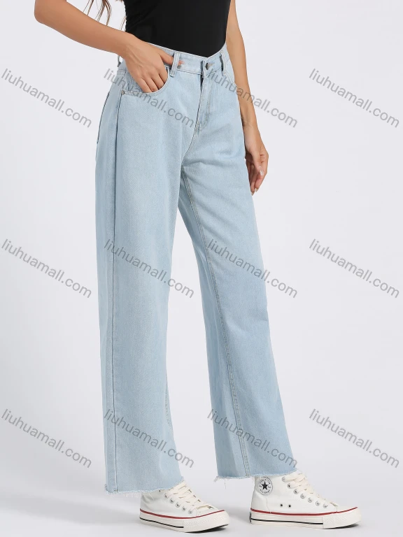 Wholesale Women's Basics High Waist Plain Patch Pocket Wide Leg Jeans