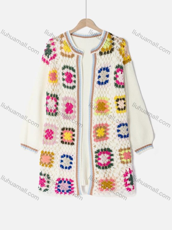 Wholesale Women's Casual Long Sleeve Floral Cable Knit Hollow Out Cardigan LO16#